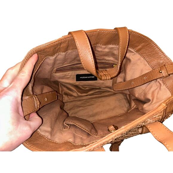 Wilson Leather Soft Woven Brown Leather Large Convertible Shoulder/Slouch Bag - Picture 7 of 9